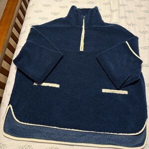 Navy Blue Fleece Pullover with White Accents